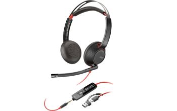 POLY Blackwire 5220 USB-C Stereo-Headset + 3.5-mm-Stecker + USB-C/A-Adapter