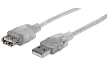 Manhattan Hi-Speed USB 2.0 Verlängerungskabel, USB 2.0, Typ A Stecker - Typ A Buchse, 480 Mbps, 4,5 m, Silber