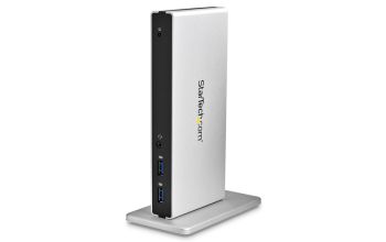 StarTech.com Dual Monitor Dockingstation mit USB 3.0 auf DVI-I & DVI-D und Adaptern für VGA & HDMI, 5x USB 3.0 & Audio - Vertikale DVI Dockingstation für ChromeOS, Mac & Windows