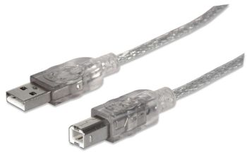 Manhattan Hi-Speed USB B Anschlusskabel, USB 2.0, Typ A Stecker - Typ B Stecker, 480 Mbps, 3 m, Silber