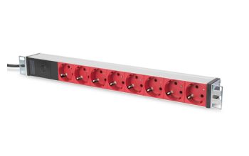 Digitus Steckdosenleiste mit Aluminiumprofil und Vorsicherung, 8-fach Schutzkontaktsteckdose, 2 m Zuleitung IEC C14 Stecker