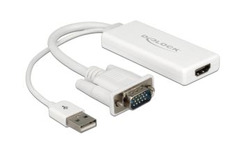 DeLOCK 62460 Videokabel-Adapter 0,25 m HDMI Typ A (Standard) VGA (D-Sub) + USB Weiß