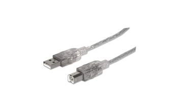 Manhattan Hi-Speed USB B Anschlusskabel, USB 2.0, Typ A Stecker - Typ B Stecker, 480 Mbps, 5 m, Silber