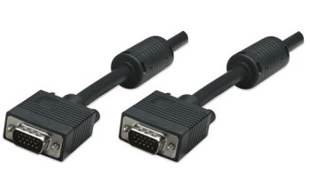Manhattan SVGA Monitorkabel mit Ferritkernen, HD15 Stecker auf HD15 Stecker mit Ferritkernen, schwarz, 15 m