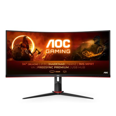 AOC G2 CU34G2X/BK LED display 86,4 cm (34") 3440 x 1440 Pixel Quad HD Schwarz, Rot