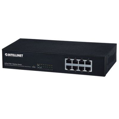 Intellinet 8-Port Fast Ethernet PoE+ Switch, 8 x PoE-Ports, IEEE 802.3at/af Power-over-Ethernet (PoE+/PoE), Endspan, Desktop