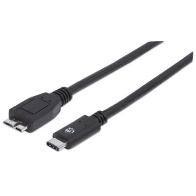 Manhattan SuperSpeed+ USB C Anschlusskabel, USB 3.1, Gen 2, Typ C Stecker - Micro-B SuperSpeed Stecker, 10 Gbps, 1 m, Schwarz