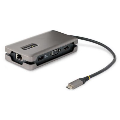 StarTech.com USB-C Multiport Adapter - USB C auf VGA/4K 60Hz HDMI Adapter - 3-Port USBC Hub - 100W PD - GbE - USB C Dockingstation/Laptop Dock - Mini/Reise Dock USB C Adapter - 30 cm Integ. Kabel mit Kabelschlitz