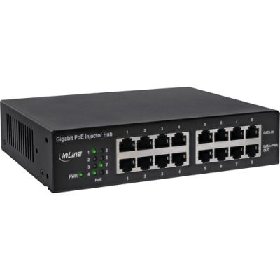 InLine PoE+ Gigabit Injektor Hub 8 Port (8x PoE+), 1Gb/s, 19" 1HE, lüfterlos
