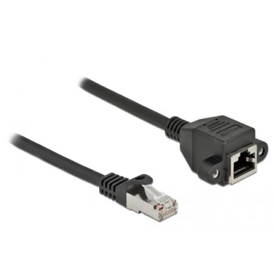 DeLOCK Netzwerk Verlängerungskabel S/FTP RJ45 Stecker zu RJ45 Buchse Cat.6A 50 cm schwarz