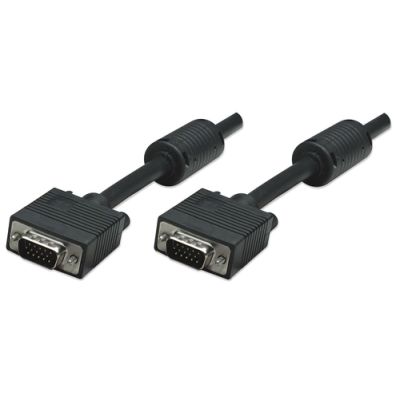 Manhattan SVGA Monitorkabel mit Ferritkernen, HD15 Stecker auf HD15 Stecker mit Ferritkernen, schwarz, 1,8 m