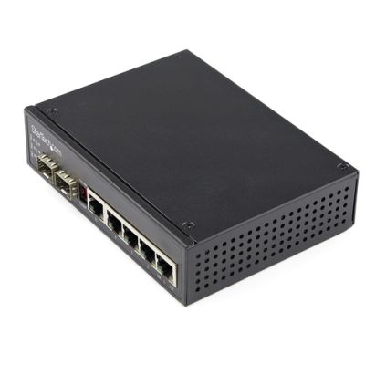 StarTech.com Industrial 6 Port Gigabit Ethernet Switch - 4 PoE RJ45 +2 SFP Slots 30W PoE+ 48VDC 10/100/1000 Power Over Ethernet LAN Switch -40°C bis 75°C Hutschienenmontage
