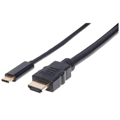 Manhattan USB Typ C auf HDMI-Adapterkabel, Konvertiert das Alternate-Mode-Signal in ein HDMI 4K-Ausgangssignal, 2 m, schwarz