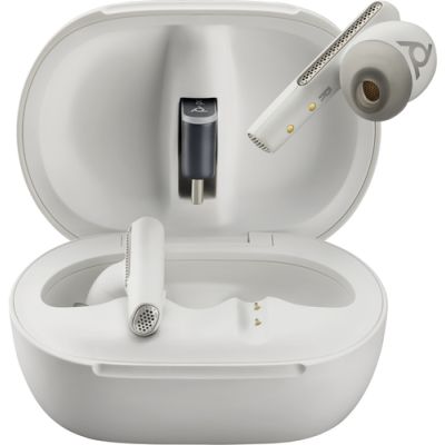 POLY Voyager Free 60+ UC White Sand Earbuds +BT700 USB-C Adapter +Touchscreen-Ladeetui