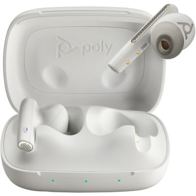 POLY Voyager Free 60 UC M White Sand Earbuds +BT700 USB-C Adapter +Basic-Ladeetui