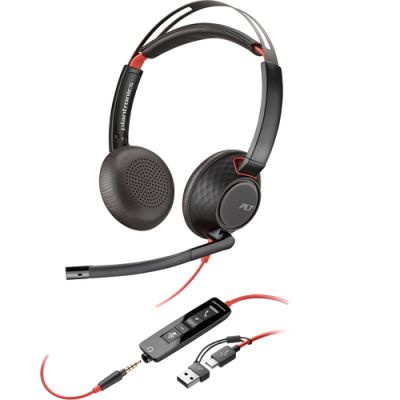 POLY Blackwire 5220 USB-C Stereo-Headset + 3.5-mm-Stecker + USB-C/A-Adapter