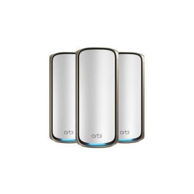 NETGEAR Orbi 970 Series Quad-Band WiFi 7, 3-Pack Quad-band (2.4 GHz / 5 GHz-1 / 5 GHz-2 / 6 GHz) Wi-Fi 6 (802.11ax) Grau Intern
