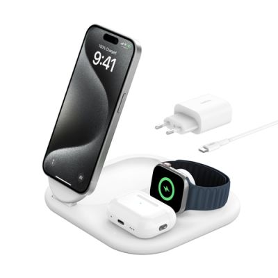 Belkin BoostCharge Kopfhörer, Smartphone, Smartwatch Weiß USB Kabelloses Aufladen Schnellladung Drinnen