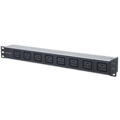 Intellinet 19" 8-fach Steckdosenleiste mit C19-Kaltgerätesteckdosen, PDU mit abnehmbarem Stromkabel (2 m) und rückseitigem C20-Stromeingang, 1 HE