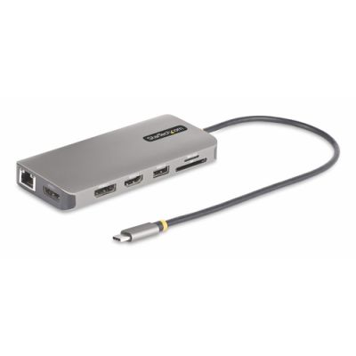 StarTech.com Drei Monitor USB-C Multiport Adapter, 2x 4K 60Hz + 4K 30Hz HDMI & DisplayPort, 4x USB-A Hub, 100W PD Pass-Through, GbE, SD/MicroSD Kartenleser, Laptop Dockingstation