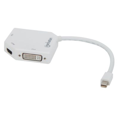 Manhattan 3-in-1 4K Mini-DisplayPort-Adapter, Mini-DisplayPort-Stecker auf HDMI/DVI/VGA-Buchse, passiv/aktiv, weiß