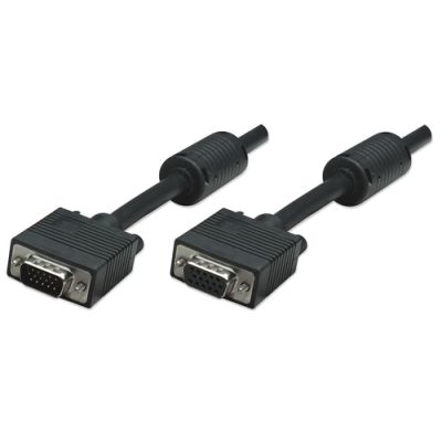 Manhattan SVGA Verlängerungskabel mit Ferritkernen, HD15 Stecker auf HD15 Buchse mit Ferritkernen, schwarz, 3 m