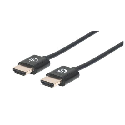 Manhattan Ultradünnes High Speed HDMI-Kabel mit Ethernet-Kanal, HEC, ARC, 3D, 4K, HDMI-Stecker auf HDMI-Stecker, geschirmt, schwarz, 1 m