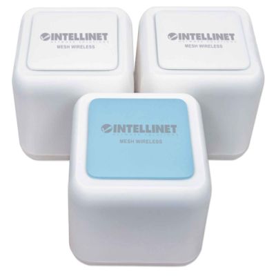 Intellinet Mesh WLAN-Set Whole Home AC1200, Mesh-Komplettpaket mit einem Router und zwei Repeatern, Wireless AC1200, Frequenzbänder 2,4 und 5 GHz, weiß