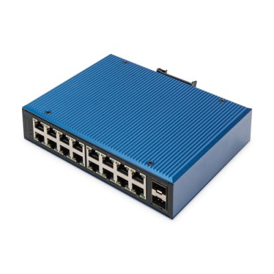 Digitus 16 Port Gigabit Ethernet Netzwerk Switch, Industrial, Unmanaged, 2 SFP Uplink