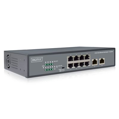 Digitus 8-Port Fast Ethernet PoE Switch, 19 Zoll, Unmanaged, 2 Uplinks