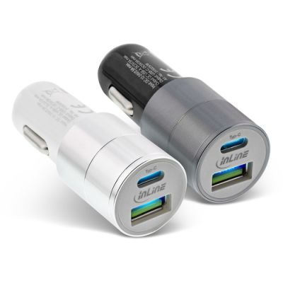 InLine USB KFZ Stromadapter Quick Charge 3.0, 12/24VDC zu 5V DC/3A, USB-A+USB-C