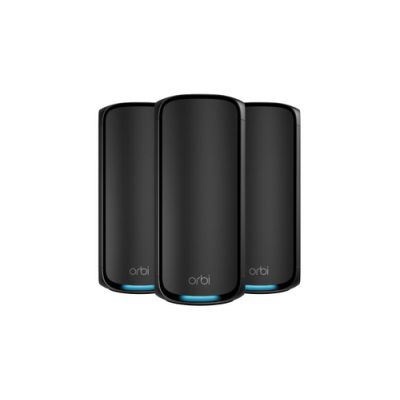 NETGEAR Orbi 970 Series Quad-Band WiFi 7, 3-Pack Quad-band (2.4 GHz / 5 GHz-1 / 5 GHz-2 / 6 GHz) Wi-Fi 6 (802.11ax) Schwarz Intern