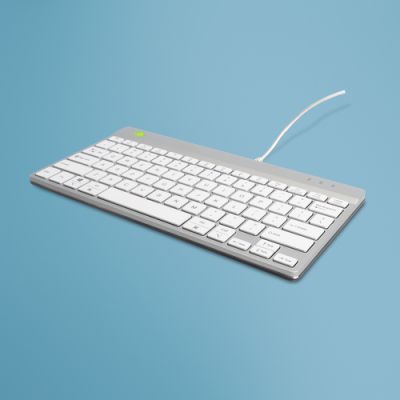 R-Go Tools Ergonomische Tastatur R-Go Compact Break, kompakte Tastatur mit Pausensoftware, QWERTY (US), Kabelgebunden, Weiß