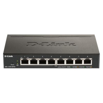 D-Link DGS-1100-08PV2 Managed L2/L3 Gigabit Ethernet (10/100/1000) Power over Ethernet (PoE) Schwarz