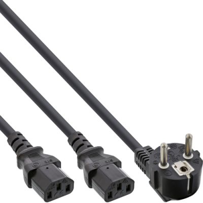 InLine Netz-Y-Kabel, 1x Schutzkontakt ST zu 2x Kaltgeräte ST, 1,8m