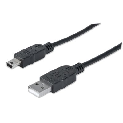Manhattan Hi-Speed USB Mini-B Anschlusskabel, USB 2.0, Typ A Stecker - Mini-B Stecker, 480 Mbps, 1,8 m, Schwarz