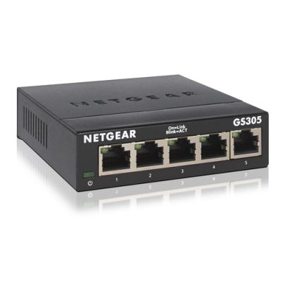NETGEAR GS305 Switch 5 Port Gigabit Ethernet LAN Switch (Plug-and-Play Netzwerk Switch, LAN Verteiler, Hub energieffizient, lüfterlos, robustes Metallgehäuse)