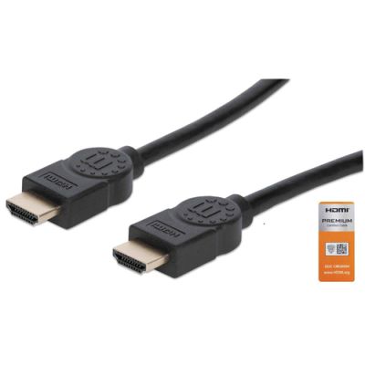 Manhattan Zertifiziertes Premium High Speed HDMI-Kabel mit Ethernet-Kanal, 4K@60Hz, HEC, ARC, 3D, 18 Gbit/s Bandbreite, HDMI-Stecker auf HDMI-Stecker, geschirmt, schwarz, 3 m