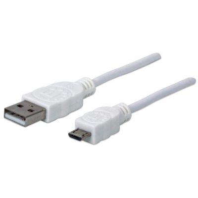 Manhattan Hi-Speed USB Micro-B Anschlusskabel, USB 2.0, Typ A Stecker - Micro-B Stecker, 480 Mbps, 1 m, weiß