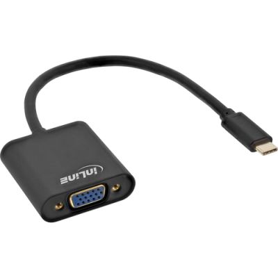 InLine USB Display Konverter, USB-C Stecker zu VGA Buchse, schwarz