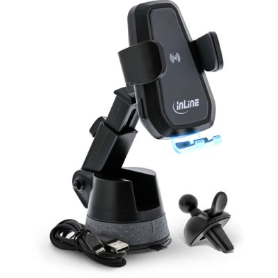 InLine KFZ Smartphone Halterung ONE TOUCH QI, universal, Wireless Charger