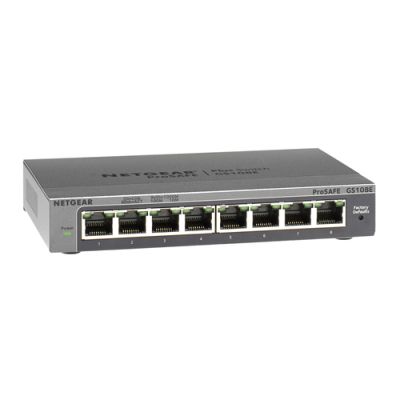 NETGEAR GS108E Switch 8 Port Gigabit Ethernet LAN Switch Plus (Managed Netzwerk Switch mit IGMP, QoS, VLAN, lüfterloses Metallgehäuse, ProSAFE Lifetime-Garantie)