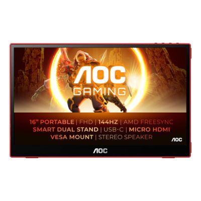 AOC 16G3 Computerbildschirm 39,6 cm (15.6") 1920 x 1080 Pixel Schwarz, Rot