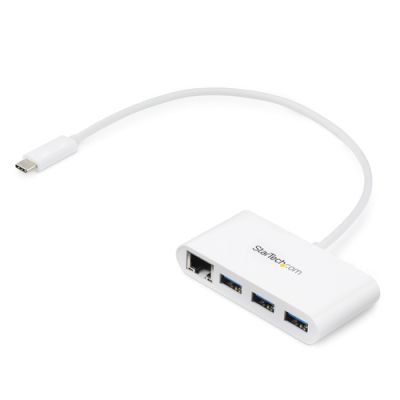 StarTech.com 3 Port USB 3.0 Hub plus Gigabit Ethernet - 5Gbps - USB-C - Weiß