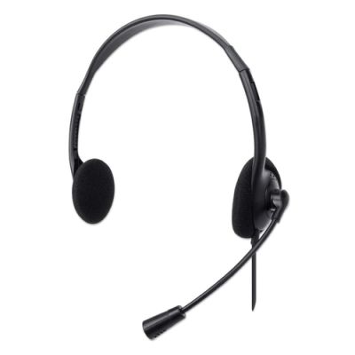 Manhattan Stereo USB-Headset, Federleichtes, ohraufliegendes Design (On-Ear), kabelgebunden, USB-A-Stecker, verstellbares Mikrofon, schwarz
