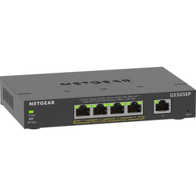 NETGEAR GS305EP Switch 5 Port Gigabit Ethernet LAN PoE Switch Plus (mit 4x PoE+ 63W, Managed Netzwerk Switch mit IGMP Snooping, QoS, VLAN, lüfterloses Metallgehäuse)