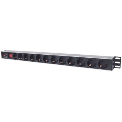 Intellinet 12-fach Steckdosenleiste, Schutzkontakt, vertikale Rackmontage, Überlastschalter, Netzschalter, 1,6 m Stromkabel