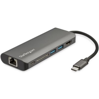 StarTech.com USB C Multiport Adapter mit 4K HDMI - USB-C Reisedock mit 4K HDMI, 3x USB 3.0 Hub, SD/SDHC Kartenleser, GbE, 60W PD 3.0 Pass-Through - USB-C/Thunderbolt 3 Reise-/Minidock