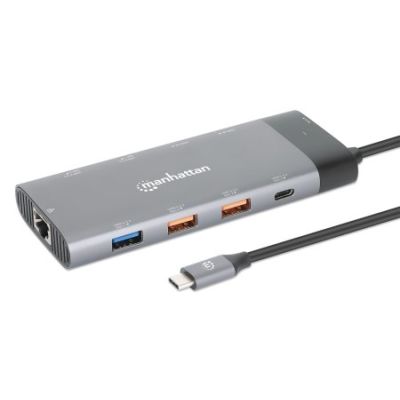 Manhattan 130714 laptop-dockingstation & portreplikator Kabelgebunden USB 3.2 Gen 2 (3.1 Gen 2) Type-C Grau