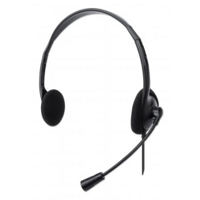 Manhattan Stereo USB-Headset, Federleichtes, ohraufliegendes Design (On-Ear), kabelgebunden, USB-A-Stecker, verstellbares Mikrofon, schwarz, Retail-Verpackung